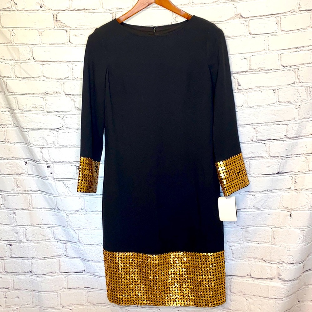 Doncaster Collection Black Gold Sequin Long Sleeve Dress Size 6